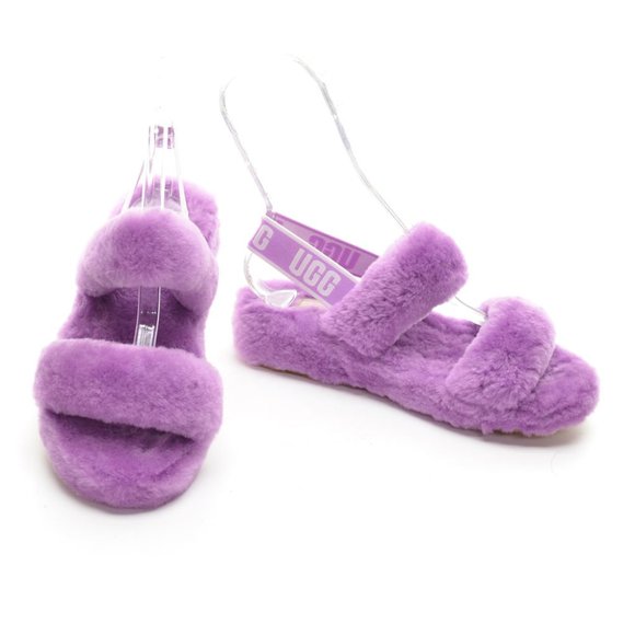 New UGG Oh Yeah Lilac Fluffy Sheepskin Slingback Sandals size 8 - Picture 2 of 8
